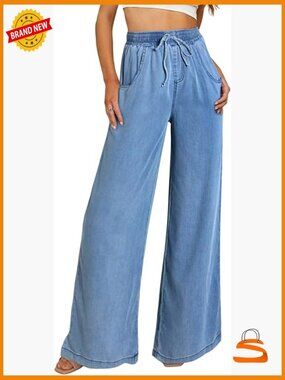 High Waisted Wide Leg Drawstring Jeans Loose Fit Denim Pants
